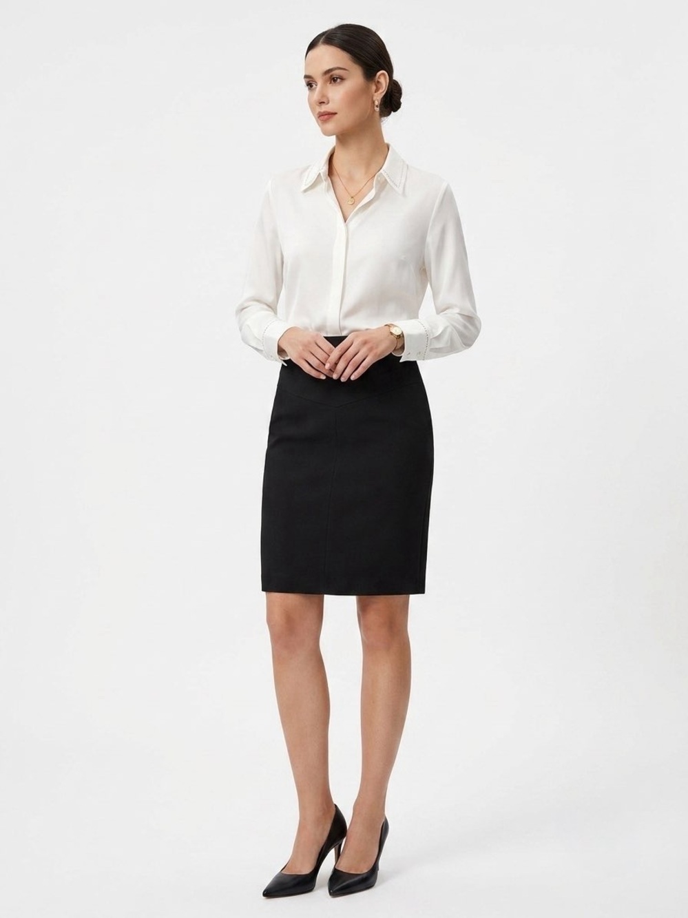 Ann Taylor Simple Black Pencil Skirt Size 12 Petite Career Office Minimalist